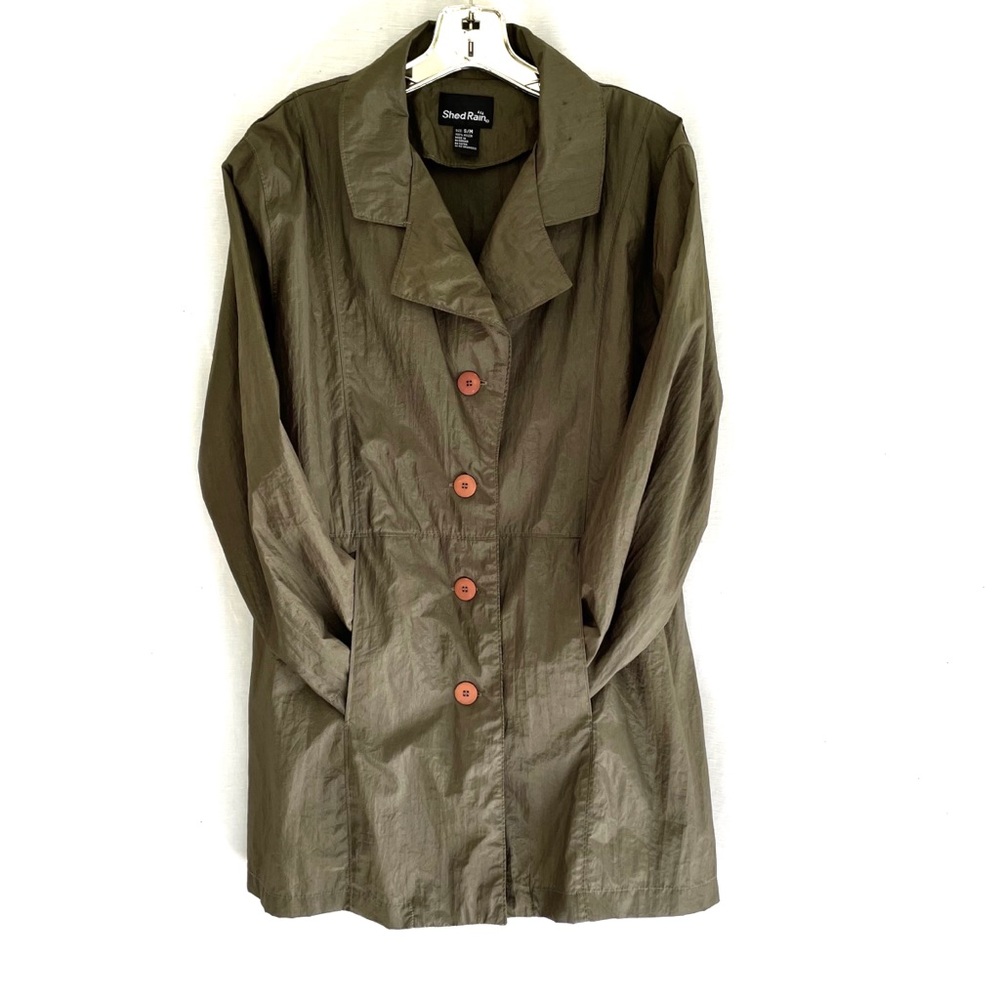 ShedRain Olive Green Rain Coat w Pockets Women’s Size S/M Lightweight & …